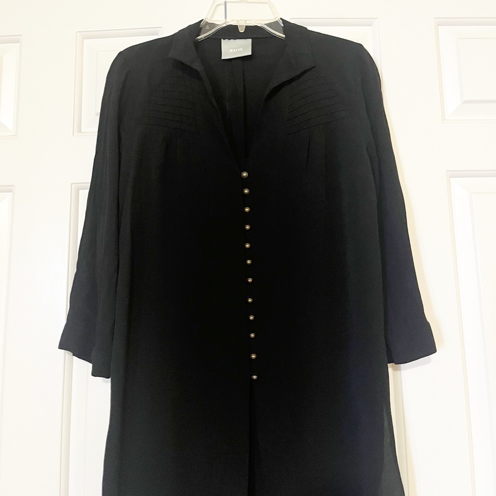 Anthropologie Maeve Ceycan Boho Black Button Front Tunic Shirt Dress. Medium - Picture 4 of 16
